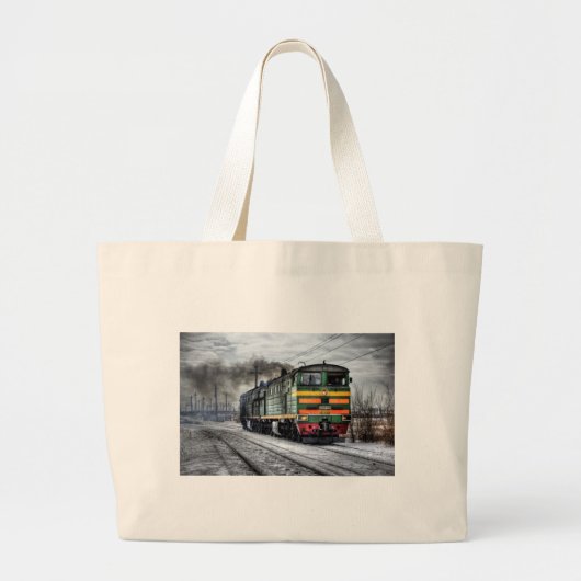 列車の蒸気の鉄道Steampunkエンジンの運命 ラージトートバッグ (正面)