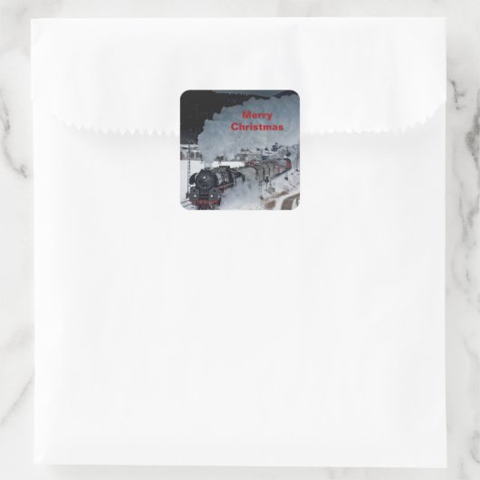 列車の蒸気機関車雪写真クリスマス スクエアシール (バッグ)
