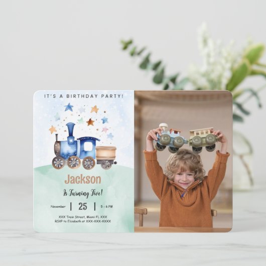 列車の誕生日パーティーの写真 招待状 (スタンド正面)