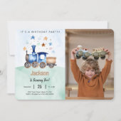 列車の誕生日パーティーの写真 招待状 (正面)