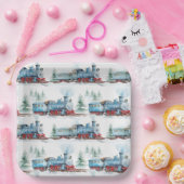 列車の誕生日パーティーウォーターカラーブルー ペーパープレート (パーティー)