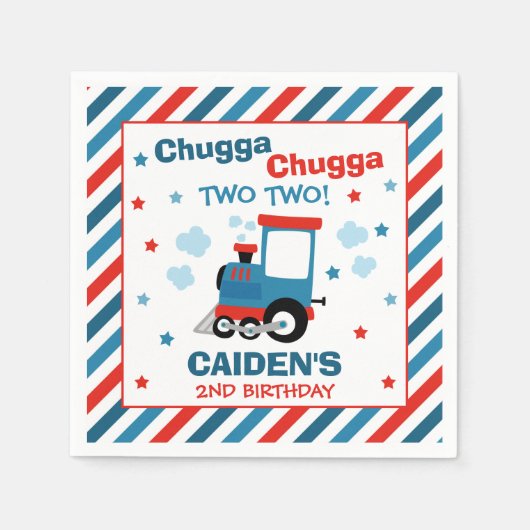 列車の誕生日パーティーデコルChugga Chugga Two Two スタンダードカクテルナプキン (正面)
