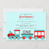 列車の誕生日パーティーレッドアンドブルー招待状 招待状 (正面)