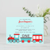 列車の誕生日パーティーレッドアンドブルー招待状 招待状 (スタンド正面)