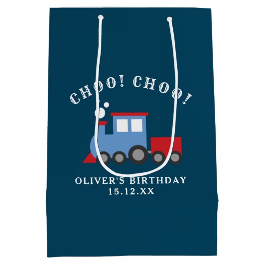 列車の誕生日パーティー抱き枕 ミディアムペーパーバッグ (裏面)