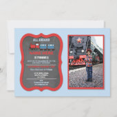 列車の誕生日パーティー鉄道駅の列車写真 招待状 (正面)