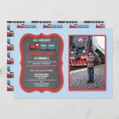 列車の誕生日パーティー鉄道駅の列車写真 招待状 (正面/裏面)