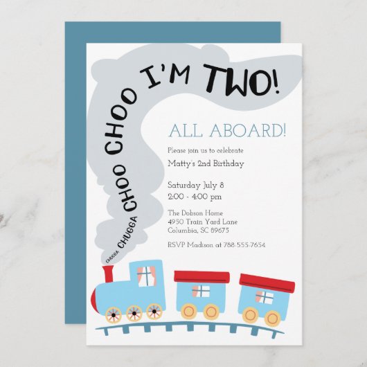 列車の誕生日招待状、列車の2番目の誕生日 招待状 (正面/裏面)