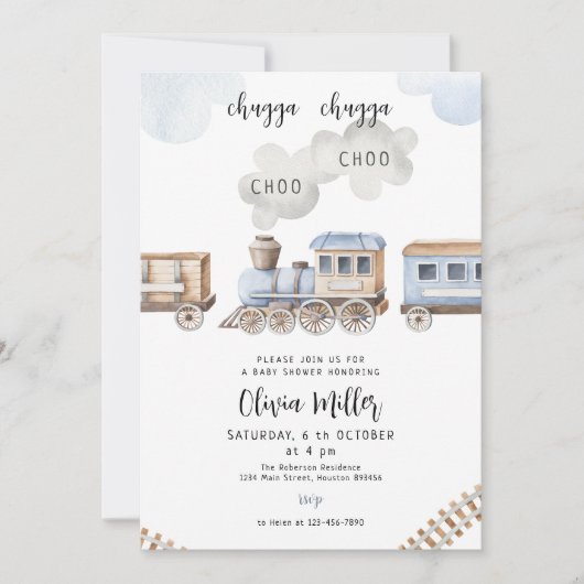 列車の赤ちゃんシャワー招待状、チュガボーイ赤ちゃんシャワー 招待状 (正面)