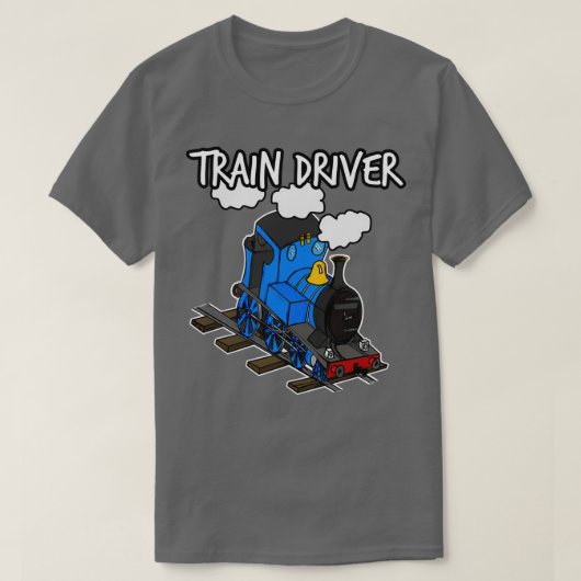 列車の運転蒸気機関車レール愛好家Blu Tシャツ (デザイン正面)
