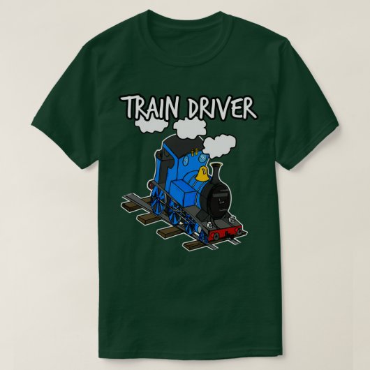 列車の運転蒸気機関車レール愛好家Blu Tシャツ (デザイン正面)