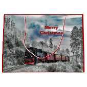 列車の雪の写真クリスマス ラージペーパーバッグ (正面)