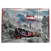 列車の雪の写真クリスマス ラージペーパーバッグ (裏面)