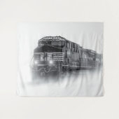 列車の黒と白の線路 タペストリー (正面(横))