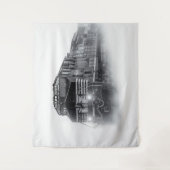 列車の黒と白の線路 タペストリー (正面)