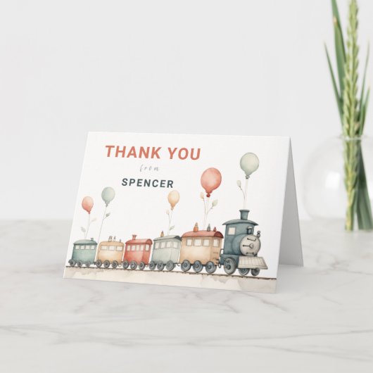 列車をモチーフにした折りたたみ誕生日感謝カード サンキューカード (正面)