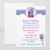 列車エカラフルンジン男の赤ちゃんシャワー招待状 招待状 (正面/裏面)