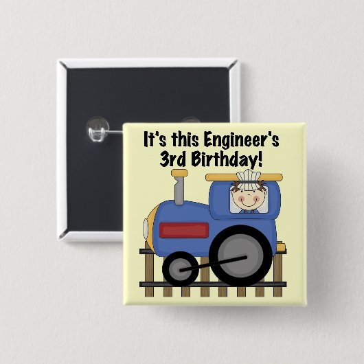 列車エンジニアの第3誕生日のTシャツおよびギフト 缶バッジ (正面&裏面)