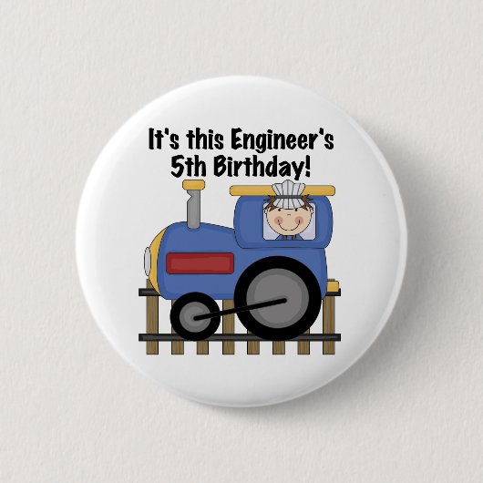 列車エンジニアの第5誕生日のTシャツおよびギフト 缶バッジ (正面)