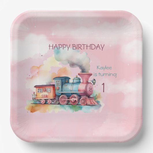 列車エンジンガール1歳の誕生日 ペーパープレート (正面)