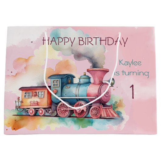 列車エンジンガール1歳の誕生日 ラージペーパーバッグ (正面)