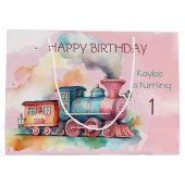 列車エンジンガール1歳の誕生日 ラージペーパーバッグ (裏面)