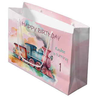 列車エンジンガール1歳の誕生日 ラージペーパーバッグ