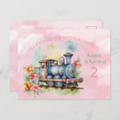 列車エンジンガール2nd誕生日招待状葉書 インビテーションポストカード (正面/裏面)