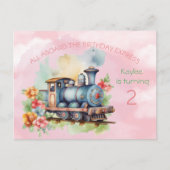 列車エンジンガール2nd誕生日招待状葉書 インビテーションポストカード (正面)