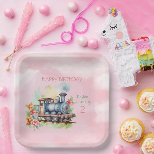 列車エンジンガール2nd誕生日 ペーパープレート (パーティー)