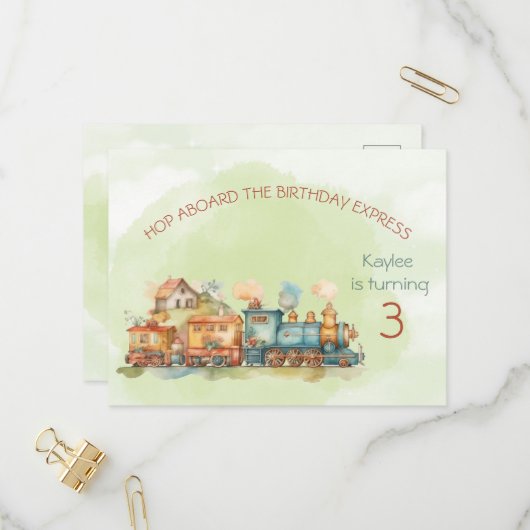 列車エンジンガール3rd誕生日招待状はがき インビテーションポストカード (正面/裏面インサイチュ)