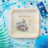 列車エンジンガール4歳の誕生日 ペーパープレート (パーティー)