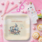 列車エンジンガール4歳の誕生日 ペーパープレート (パーティー)