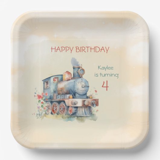 列車エンジンガール4歳の誕生日 ペーパープレート (正面)