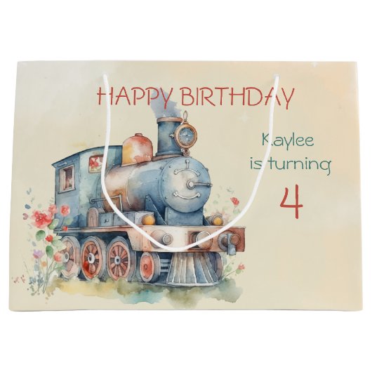 列車エンジンガール4歳の誕生日 ラージペーパーバッグ (正面)