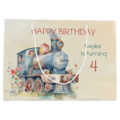 列車エンジンガール4歳の誕生日 ラージペーパーバッグ (裏面)