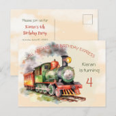 列車エンジンボーイ4th誕生日招待状葉書 インビテーションポストカード (正面/裏面)