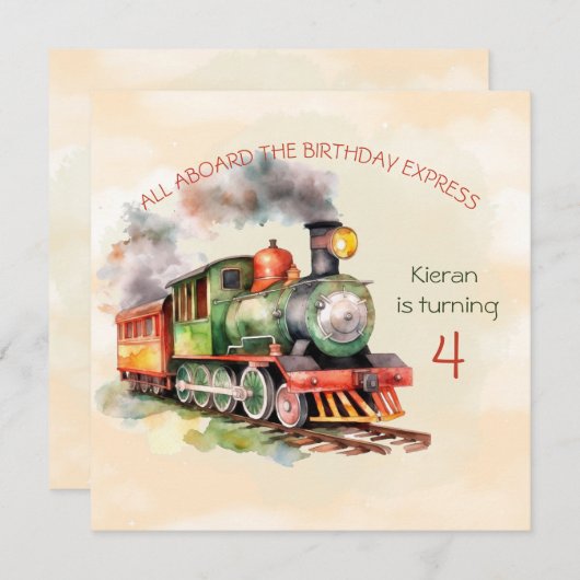列車エンジンボーイ4th誕生日招待状 招待状 (正面/裏面)