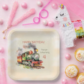 列車エンジン少年4歳の誕生日 ペーパープレート (パーティー)