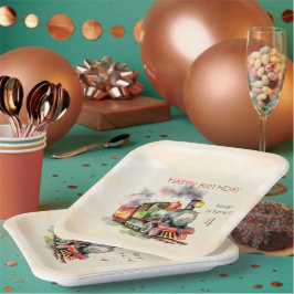 列車エンジン少年4歳の誕生日 ペーパープレート