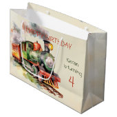 列車エンジン少年4歳の誕生日 ラージペーパーバッグ (正面アングル)