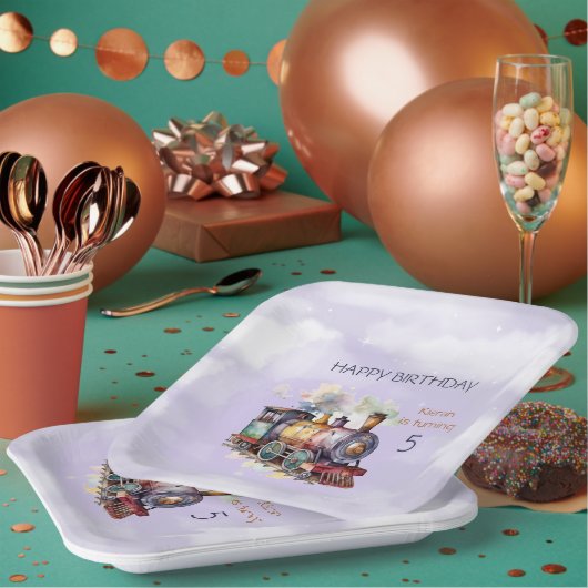 列車エンジン少年5日。バースデー ペーパープレート (複数)