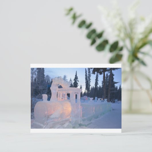 列車エンジン氷の彫刻の冬の雪凍っていの芸術 ポストカード (スタンド正面)