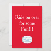 列車エンジン、赤いストライプ水玉模様ブルー誕生日 招待状 (裏面)