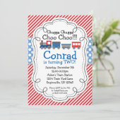 列車エンジン、赤のストライプの空色の水玉模様 招待状 (スタンド正面)