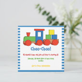 列車カラフル子供の誕生日ブルー白縁ど 招待状 (スタンド正面)