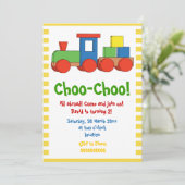 列車カラフル子供の誕生日黄色、白縁ど 招待状 (スタンド正面)