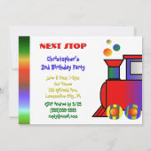 列車カラフル生誕パーソナライズされた生会 招待状 (裏面)