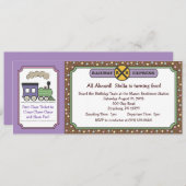 列車チケット招待状-紫と茶 招待状 (正面/裏面)