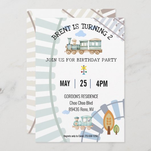 列車テーマ誕生日招待状 招待状 (正面/裏面)